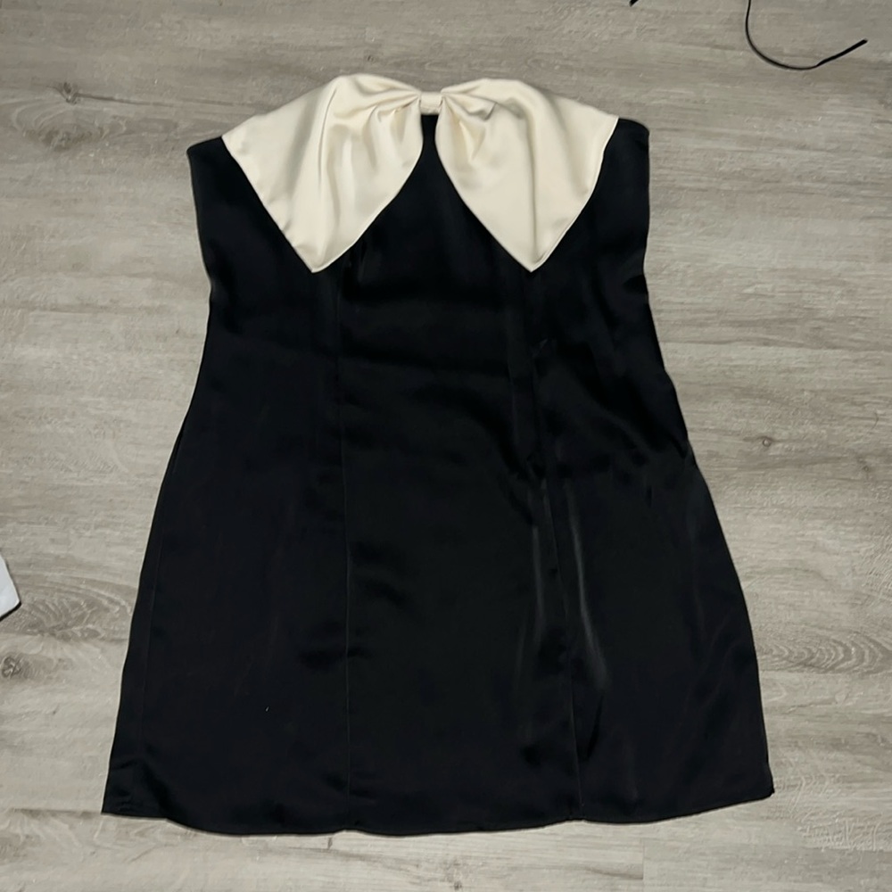 Black strapless bow dress